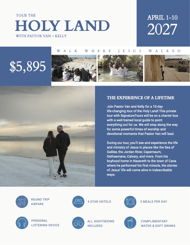 Holy Land tour information flyer, April 1-10, 2027